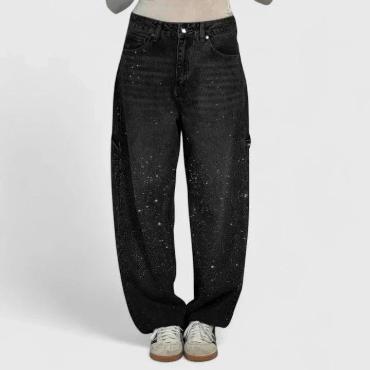 Women's High-Waisted Wide-Leg Baggy Jeans - Black