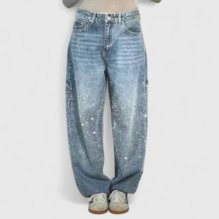 Women's High-Waisted Wide-Leg Baggy Jeans - Light Blue