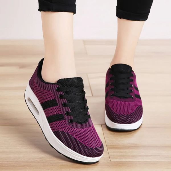 Women's Knit Platform Lace-Up Trainers
