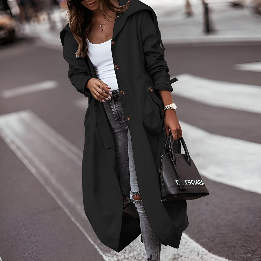 Women's Longline Trench Coat - Black