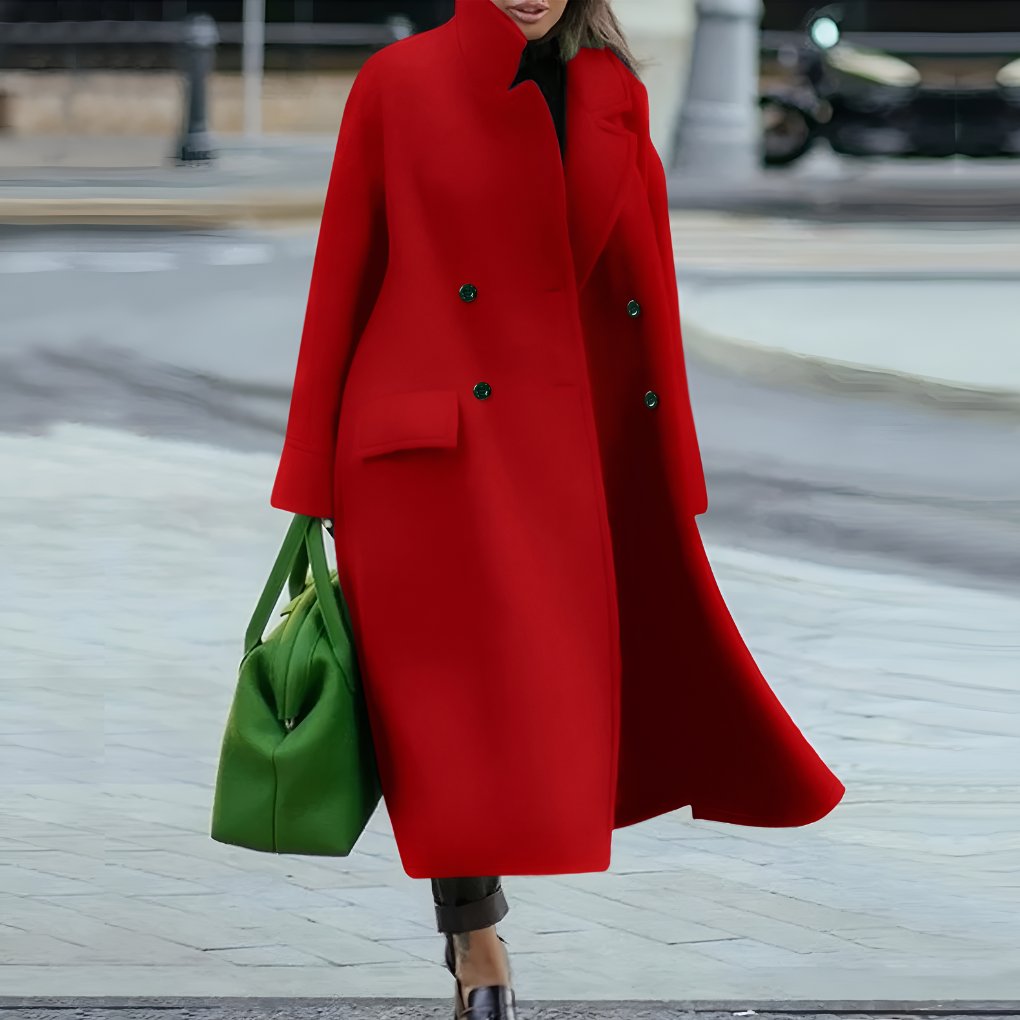 Women's Oversized Longline Wool Coat - Red
