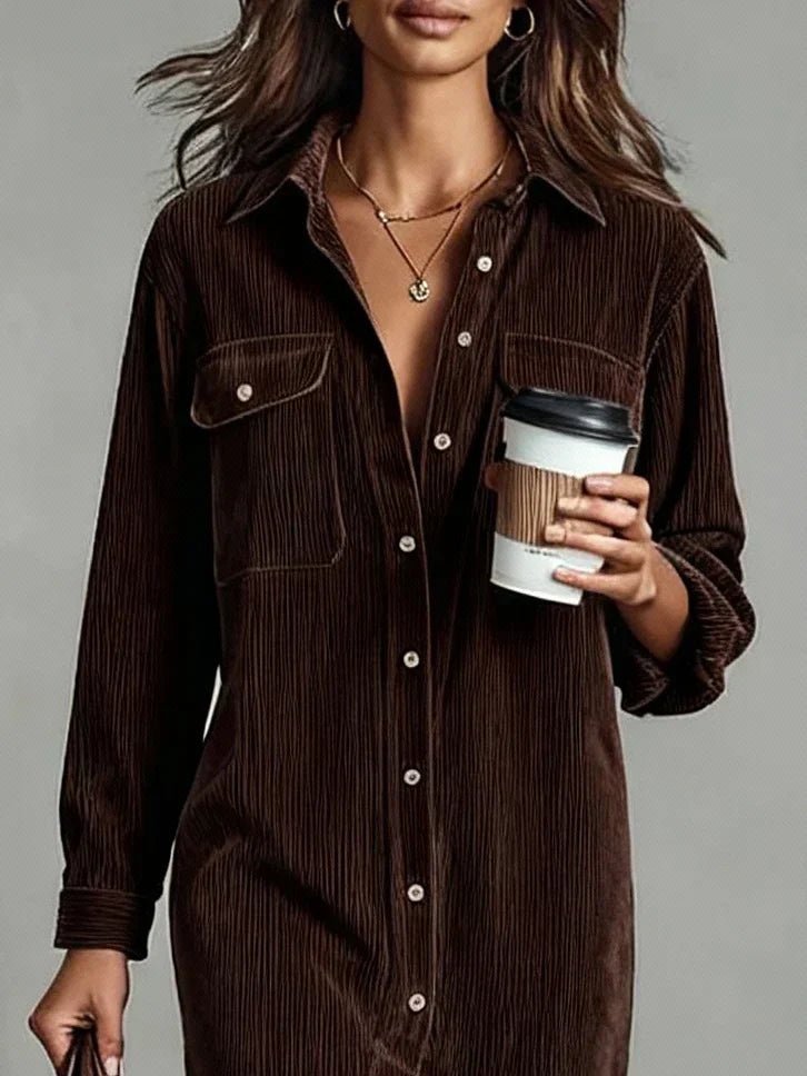 Women's Oversized Corduroy Long Sleeve Midi Dress