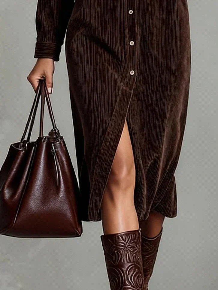 Women's Oversized Corduroy Long Sleeve Midi Dress