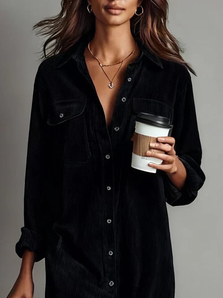 Women's Oversized Corduroy Long Sleeve Midi Dress