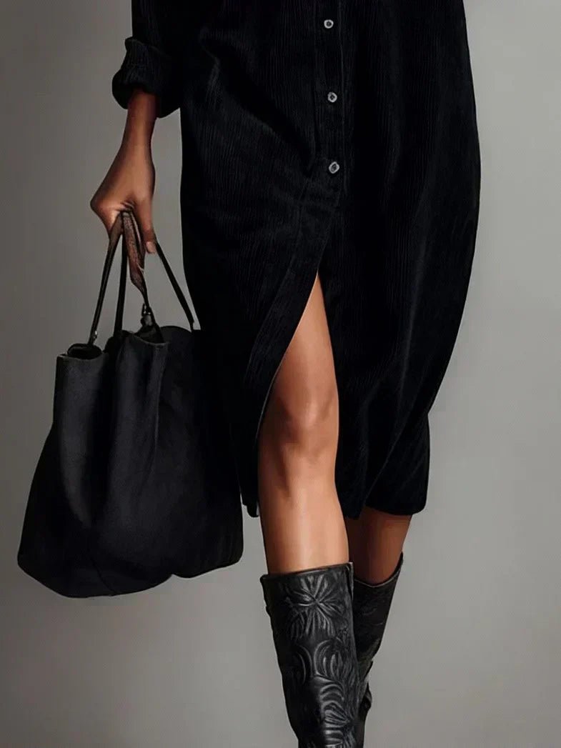 Women's Oversized Corduroy Long Sleeve Midi Dress