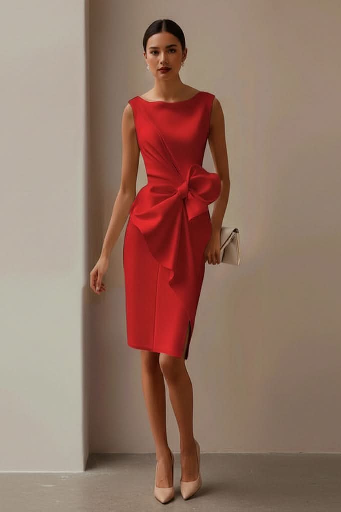 Women's Cocktail Satin Midi Party Dress