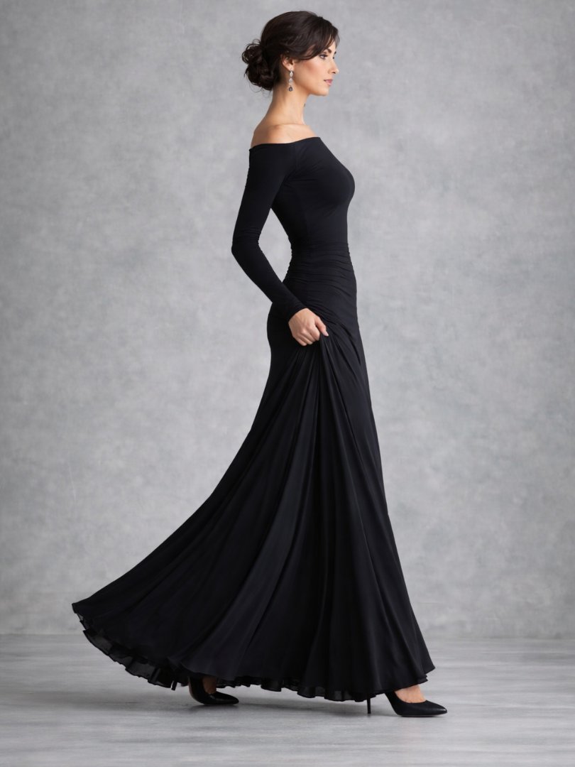 Women's Black Evening Off-Shoulder Maxi Party Gown