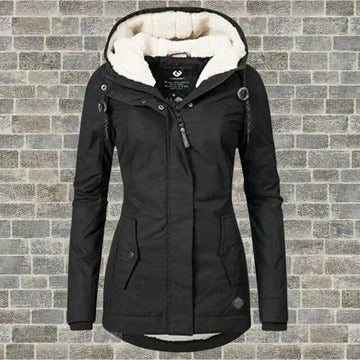 Women's Slim Parka Hooded Teddy Jacket - Black