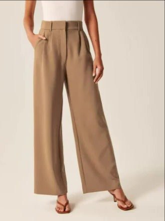 Women's High-Waisted Tailored Pleated Wide-Leg Trousers - Brown