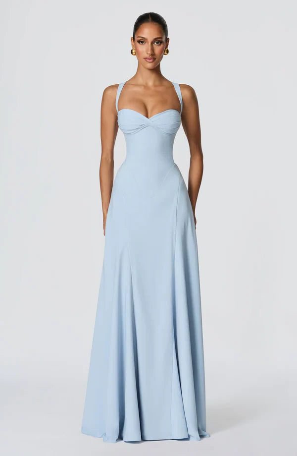 Women's Crepe Corset A-Line Maxi Party Gown - Blue White