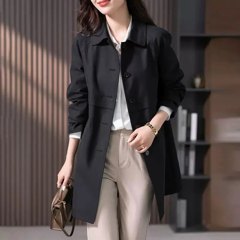 Women's Oversized Longline Trench Coat - Black