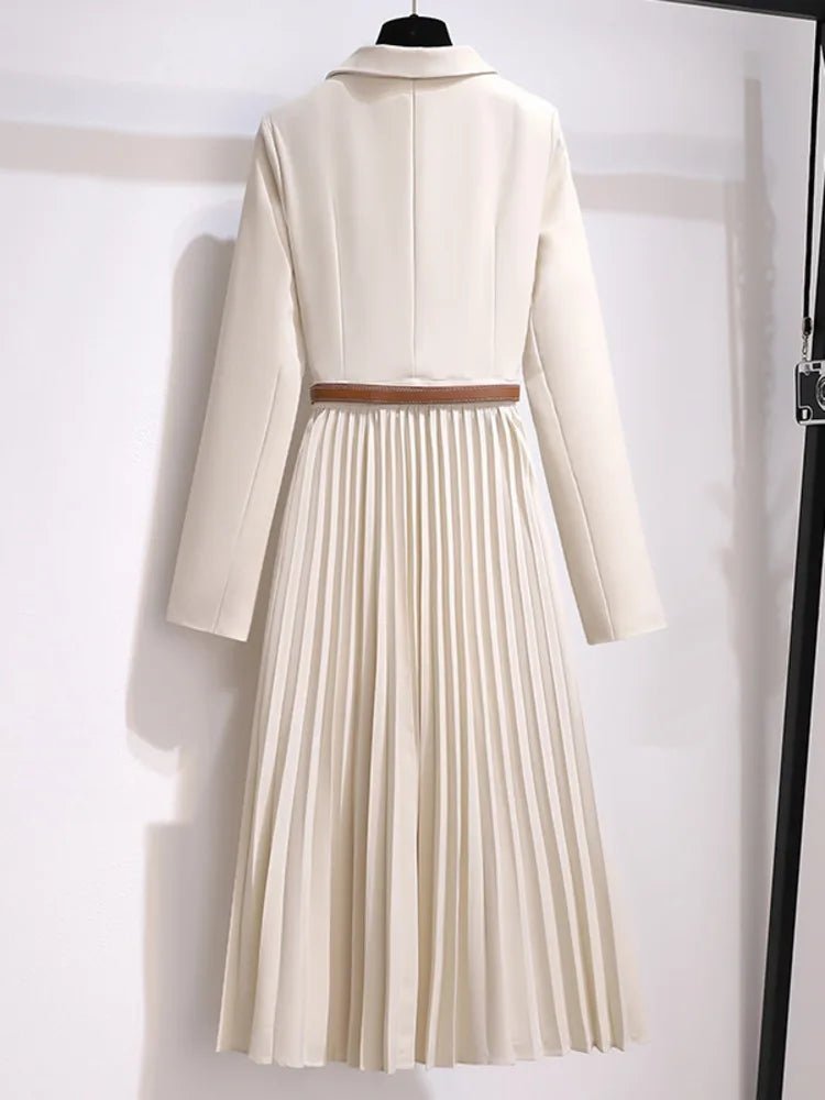 Women's Pleated Wrap Midi Blazer Dress