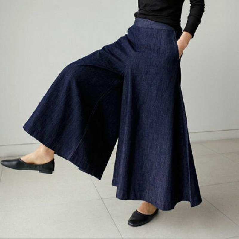 Women's High-Waisted Wide-Leg Denim Culottes