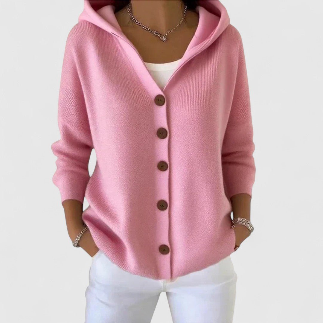 Women's Knit Ribbed Hooded Cardigan - Pink