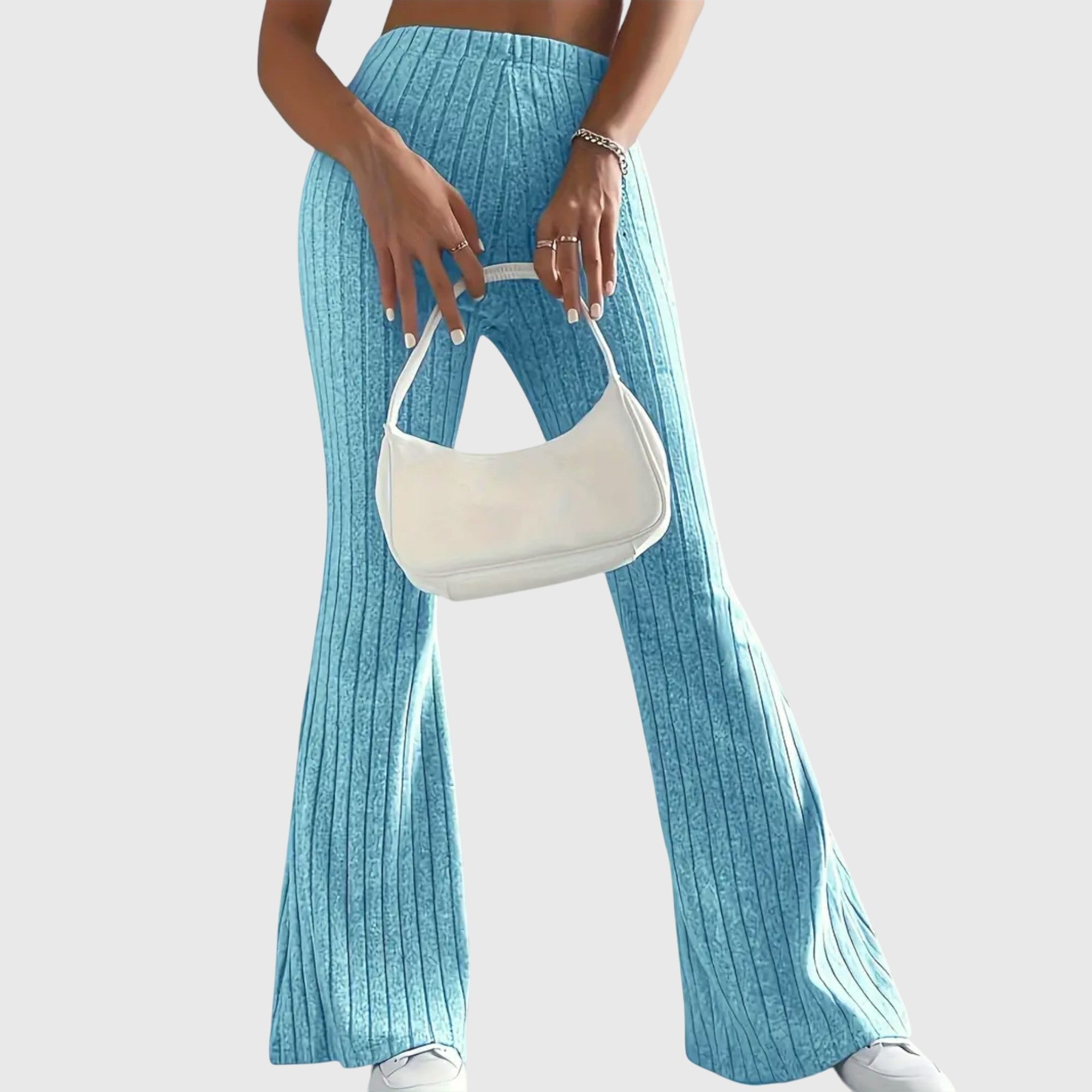 Women's Ribbed Knit High-Waisted Flare Trousers