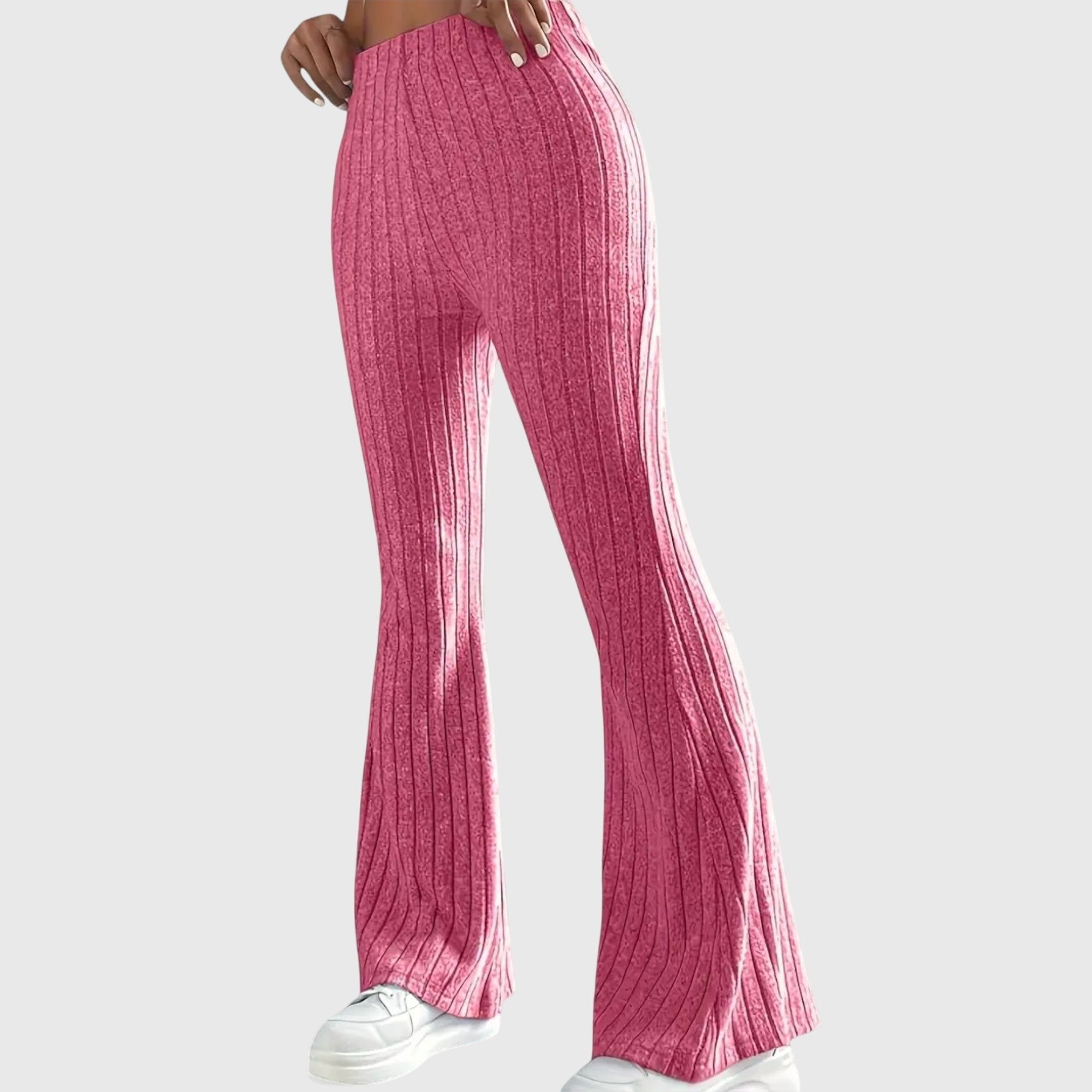 Women's Ribbed Knit High-Waisted Flare Trousers