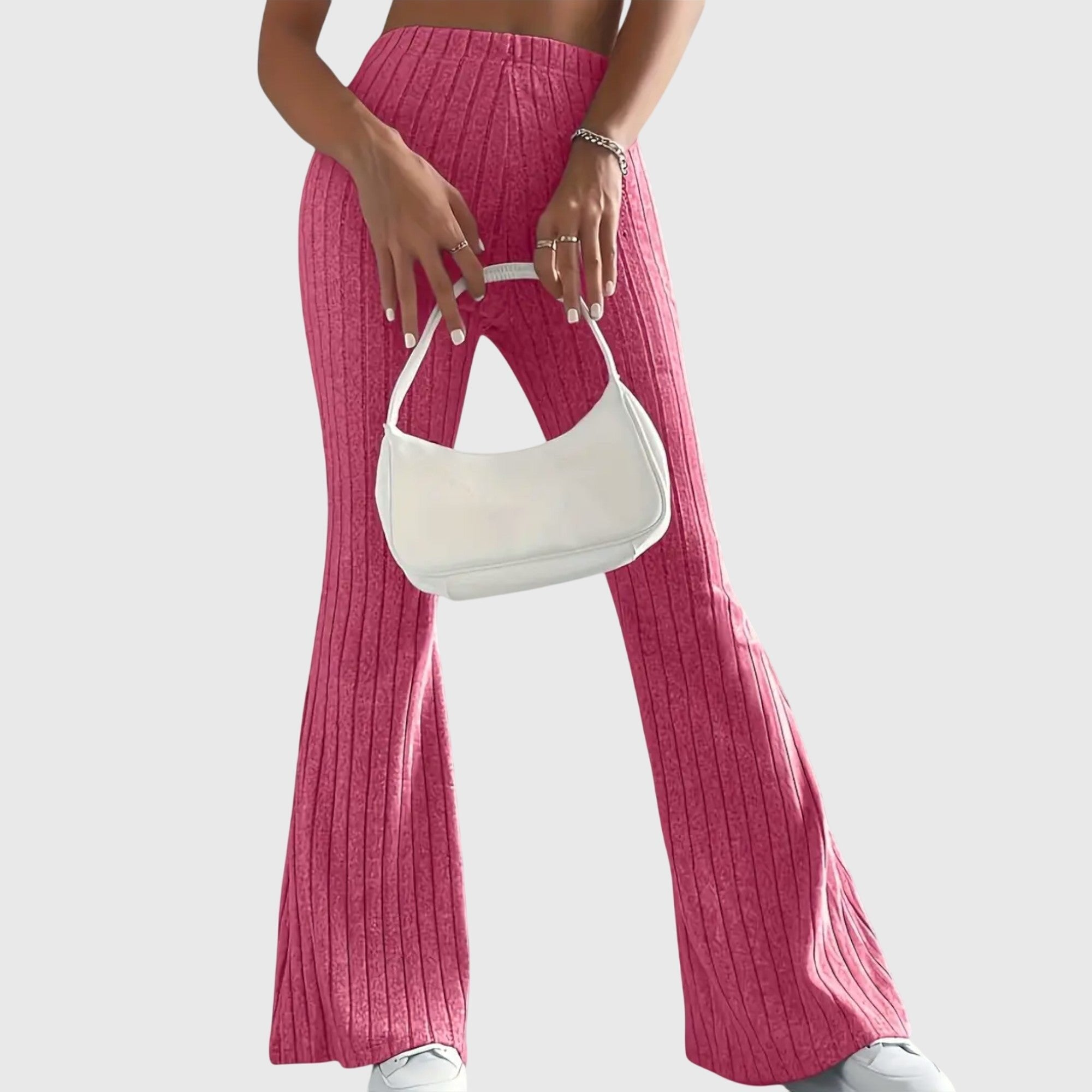 Women's Ribbed Knit High-Waisted Flare Trousers