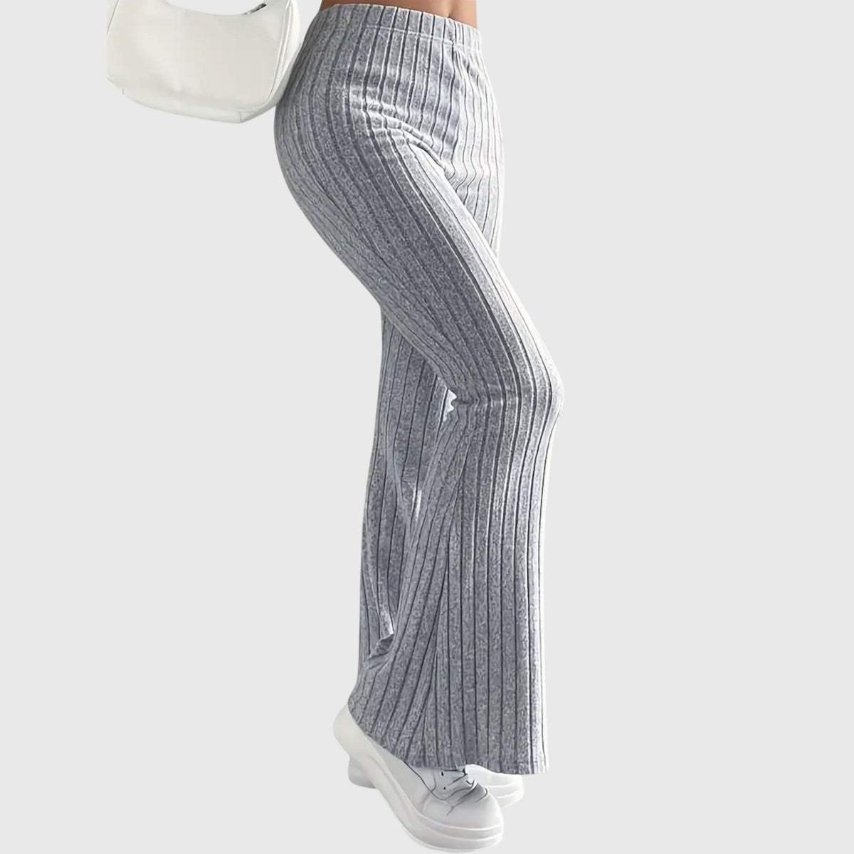 Women's Ribbed Knit High-Waisted Flare Trousers