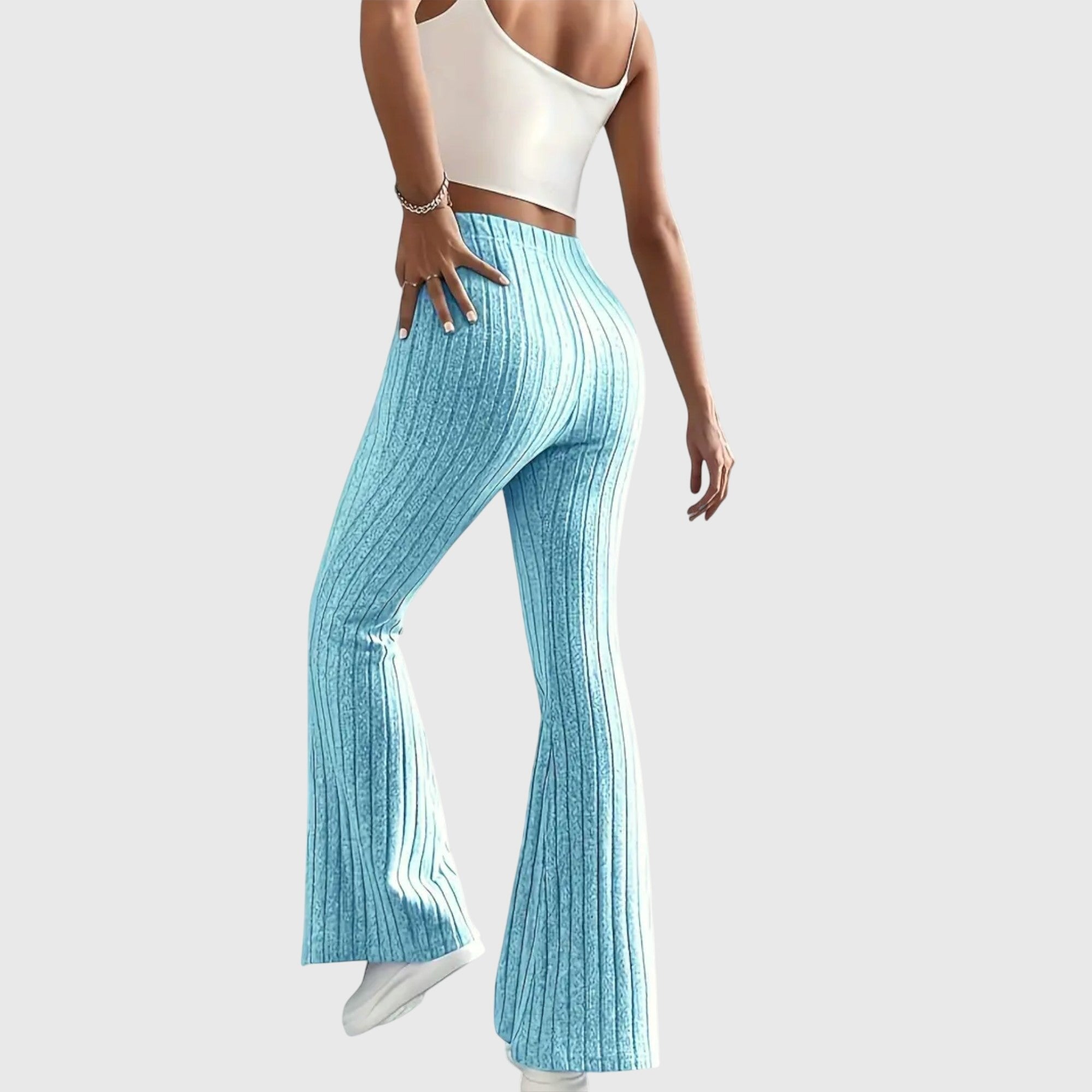 Women's Ribbed Knit High-Waisted Flare Trousers