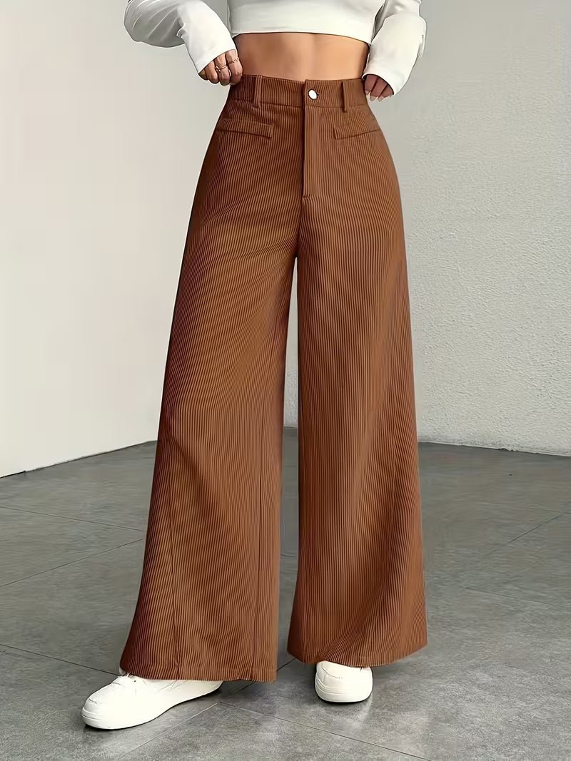 Women's High-Waisted Corduroy Wide-Leg Trousers - Brown