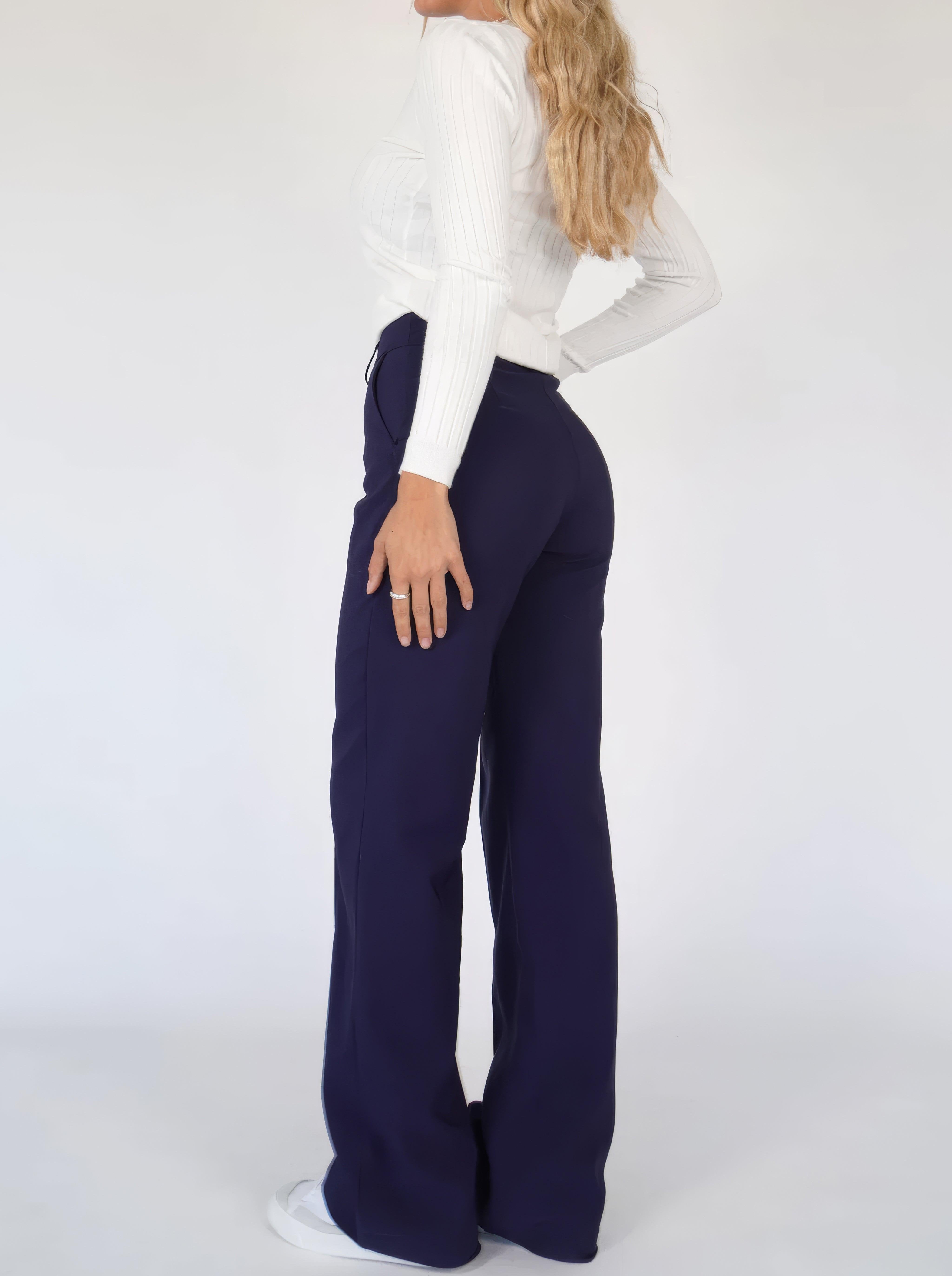Women's Black High-Waisted Tailored Wide-Leg Trousers