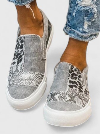 Women's Leopard Slip-On Platform Trainers - Gray