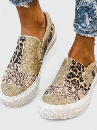 Women's Leopard Slip-On Platform Trainers - Khaki