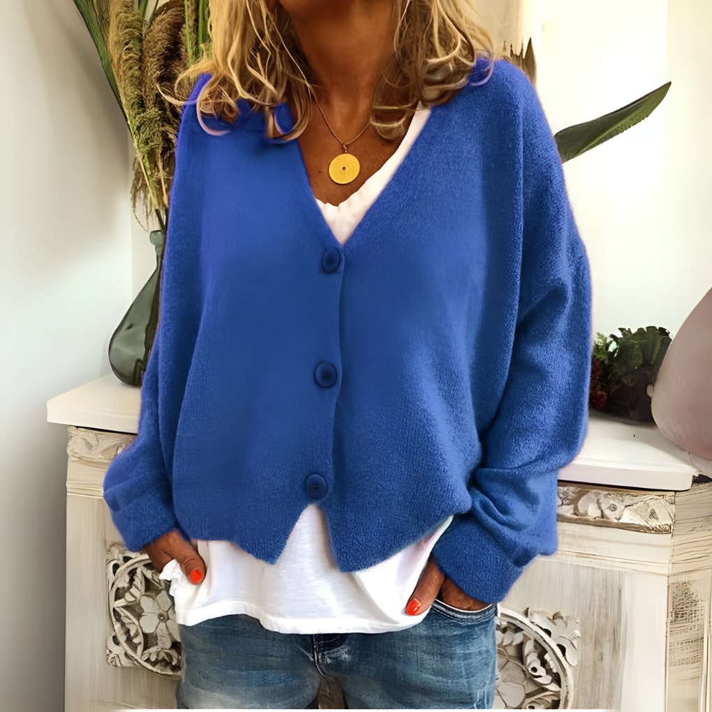 Women's Oversized Cropped V-Neck Cardigan - Blue