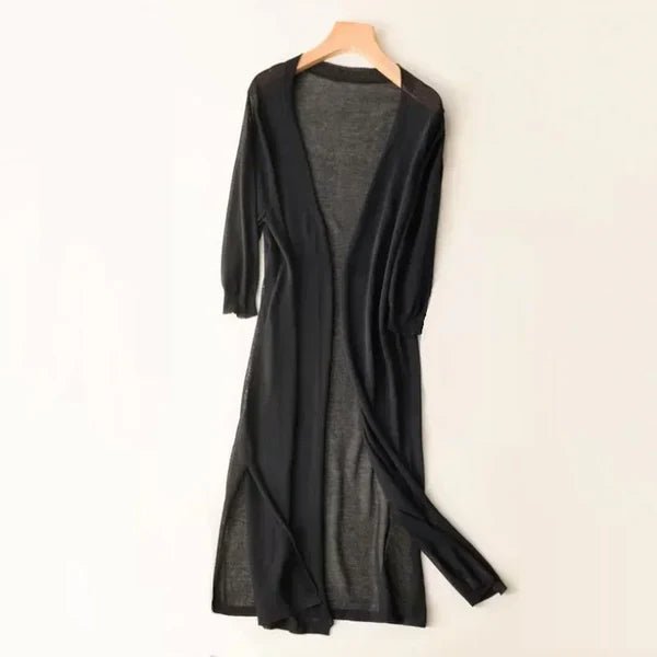 Women's Oversized Knit Duster Midi Cardigan - Black