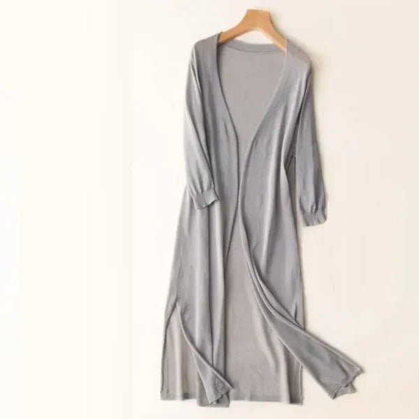 Women's Oversized Knit Duster Midi Cardigan - Gray