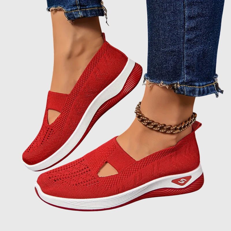 Women's Chunky Platform Knit Slip-On Wedge Trainers - Red