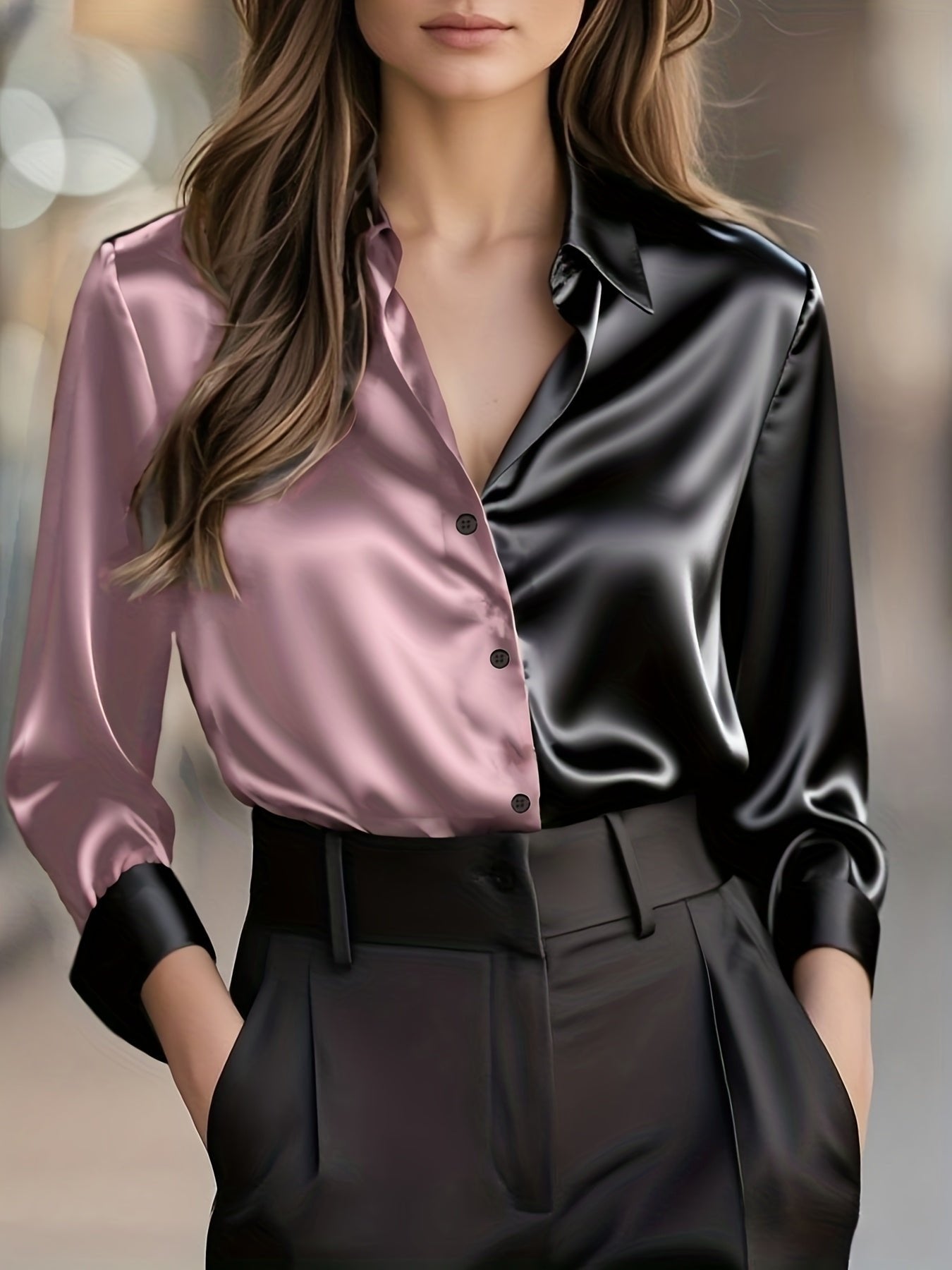 Women's Slim Satin Long Sleeve Blouse