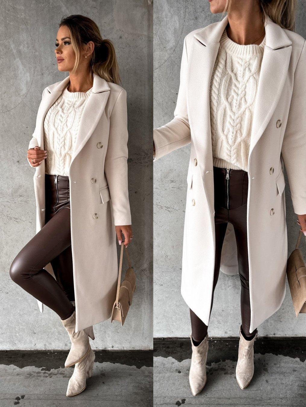 Women's Wool Longline Coat - Apricot