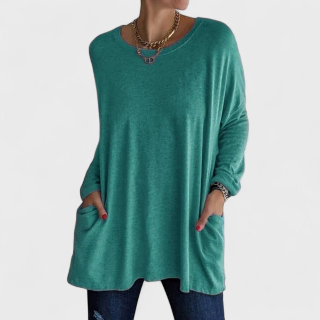 Women's Black Oversized Long Sleeve Tunic Top - Light Green