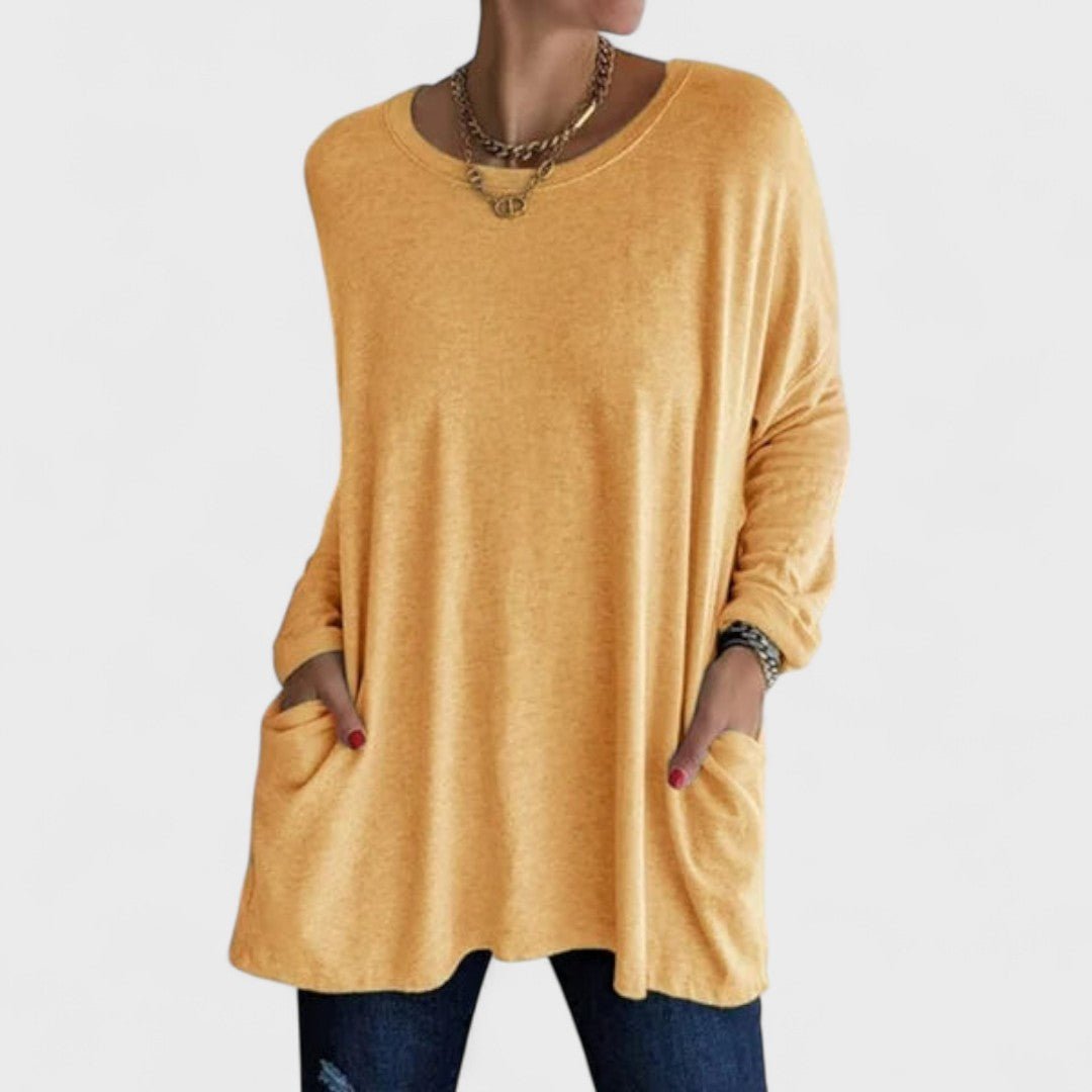 Women's Black Oversized Long Sleeve Tunic Top - Yellow