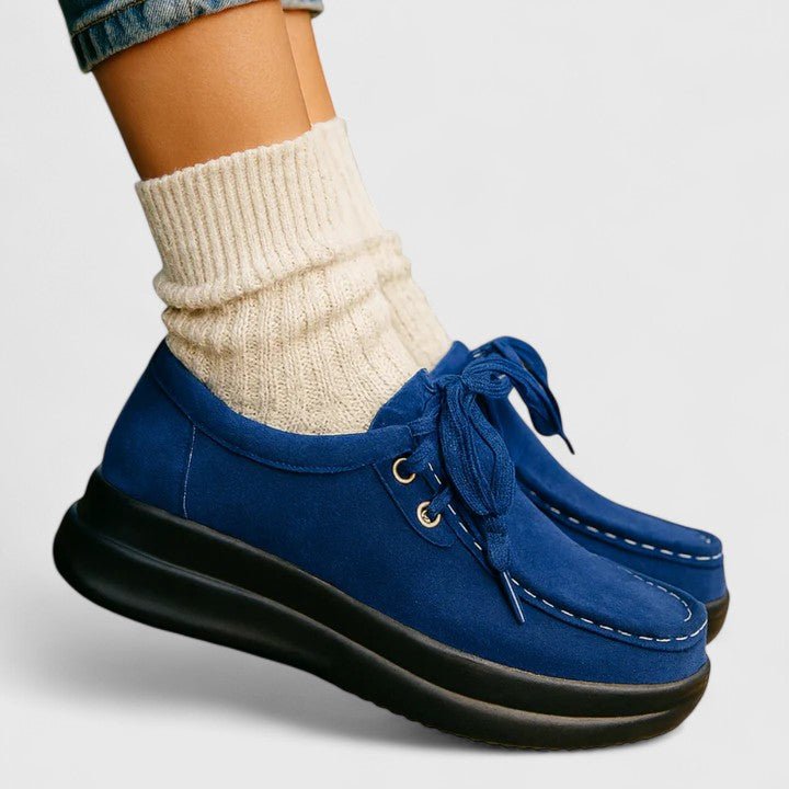 Women's Moccasin Suede Lace-Up Wedge Platform Trainers