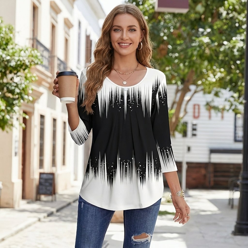 Women's Tunic Blouse - White and Black