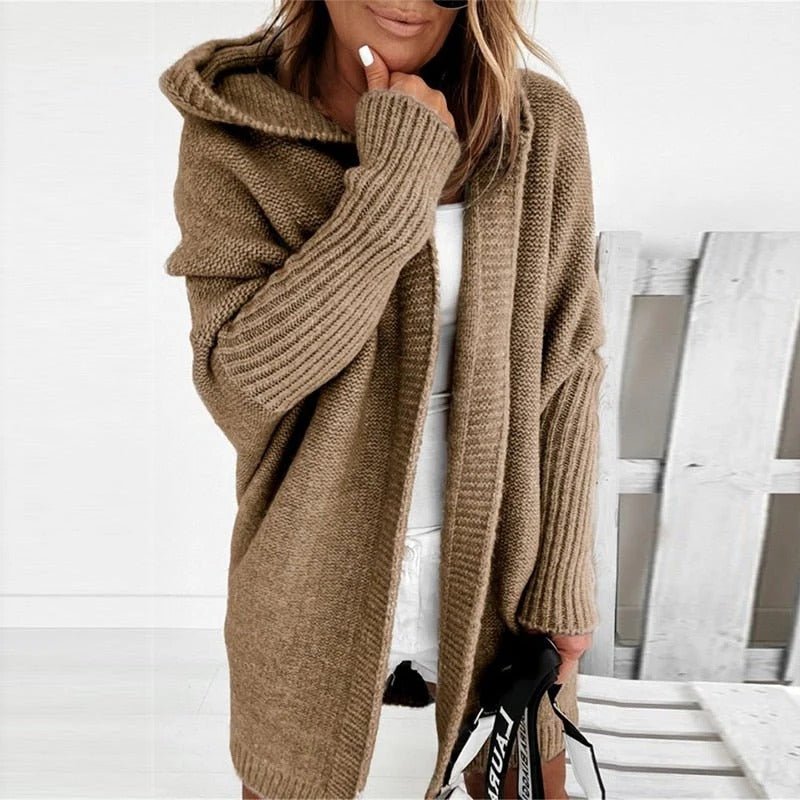 Women's Chunky Oversized Knit Ribbed Longline Cardigan - Khaki