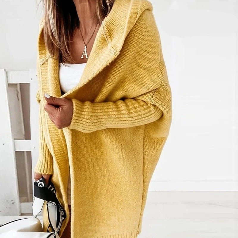 Women's Chunky Oversized Knit Ribbed Longline Cardigan - Yellow