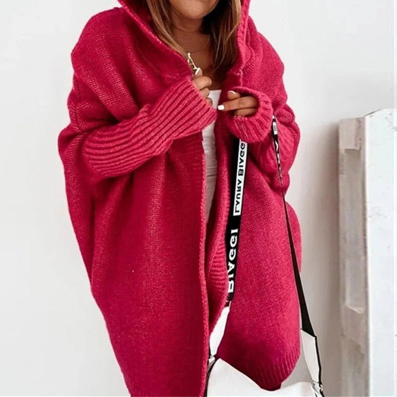 Women's Chunky Oversized Knit Ribbed Longline Cardigan - Red