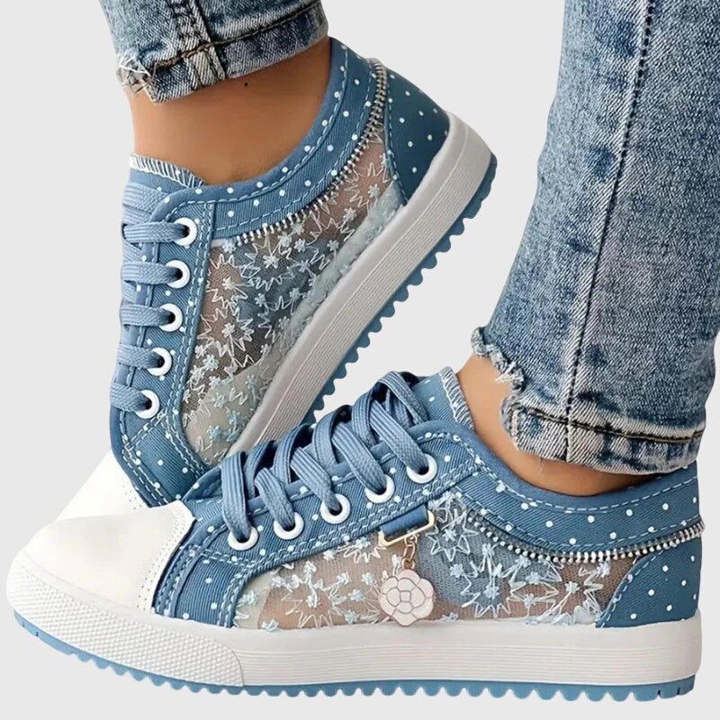 Women's Floral Lace-Up Trainers - Light Blue