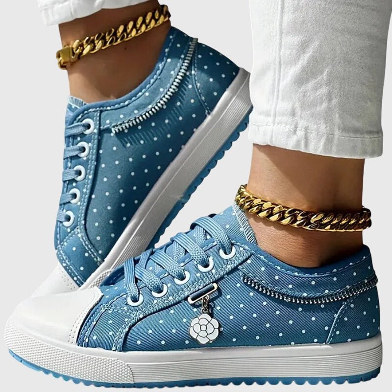 Women's Floral Lace-Up Trainers - Sky Blue