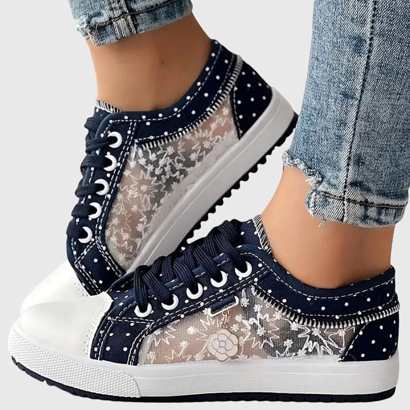Women's Floral Lace-Up Trainers - Navy