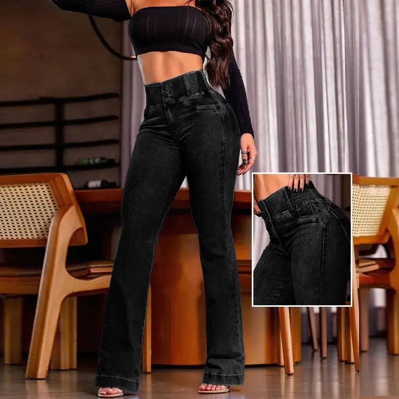 Women's High-Waisted Flare Jeans - Black