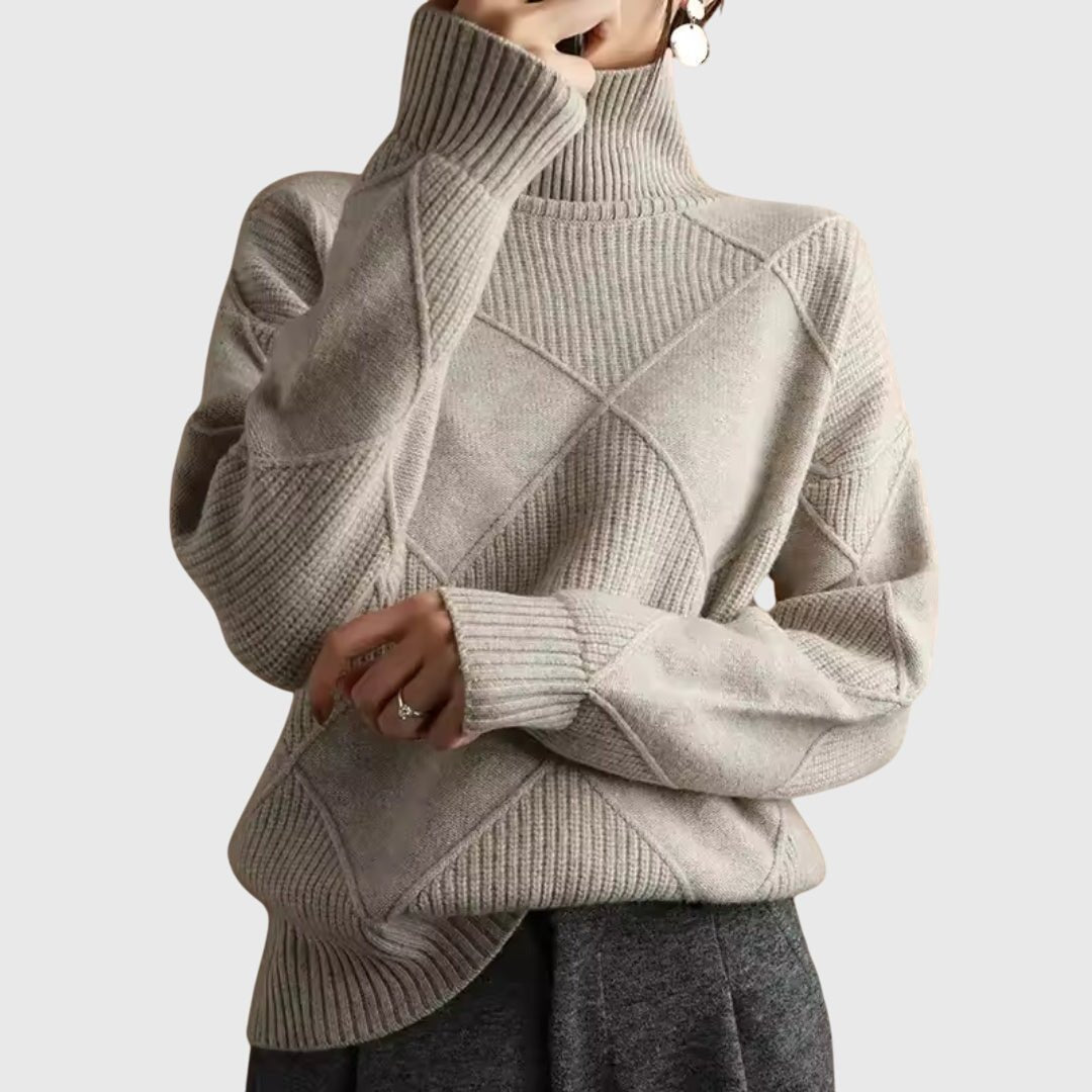 Women's Chunky Oversized Wool Roll Neck Jumper - Gray