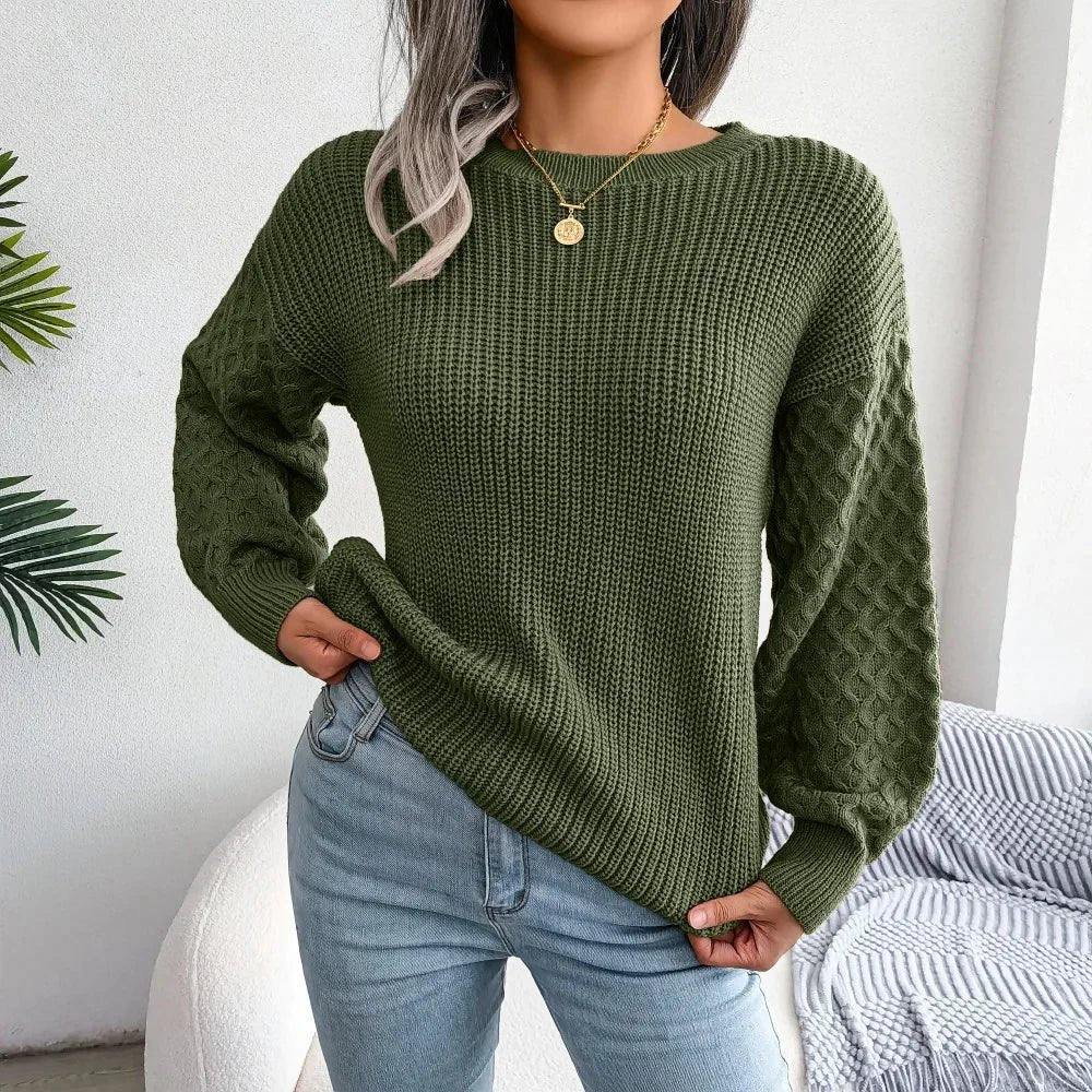 Women's Chunky Knit Ribbed Jumper - Green