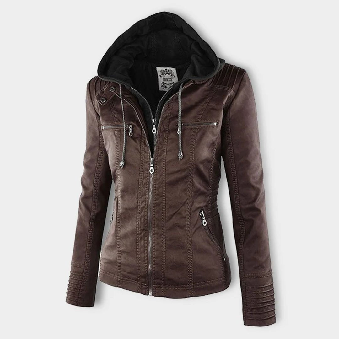 Women's Faux Leather Moto Hooded Jacket