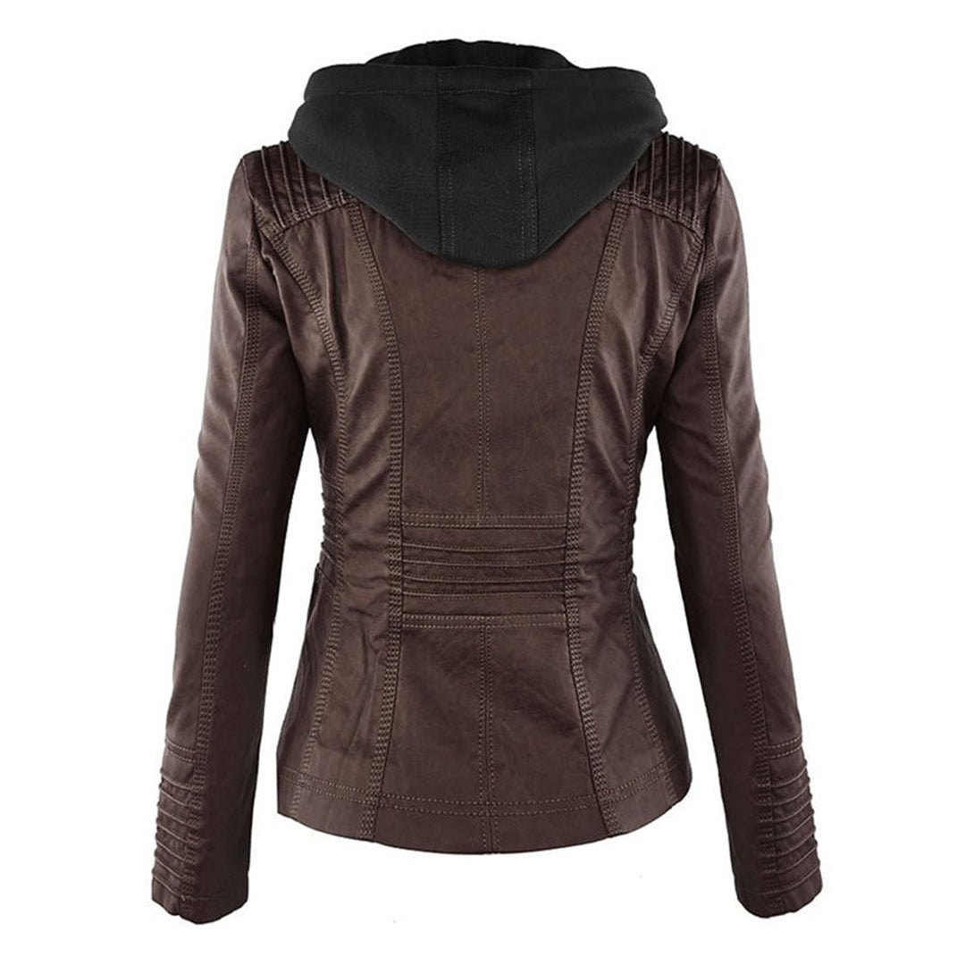 Women's Faux Leather Moto Hooded Jacket