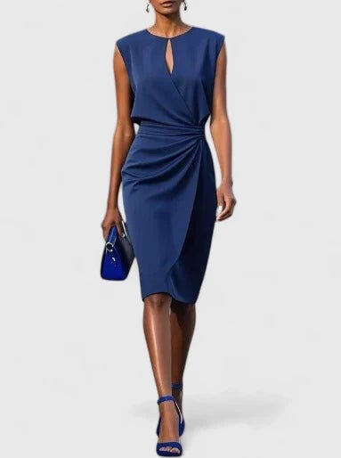 Women's Work Bodycon Midi Party Wrap Dress - Navy Blue