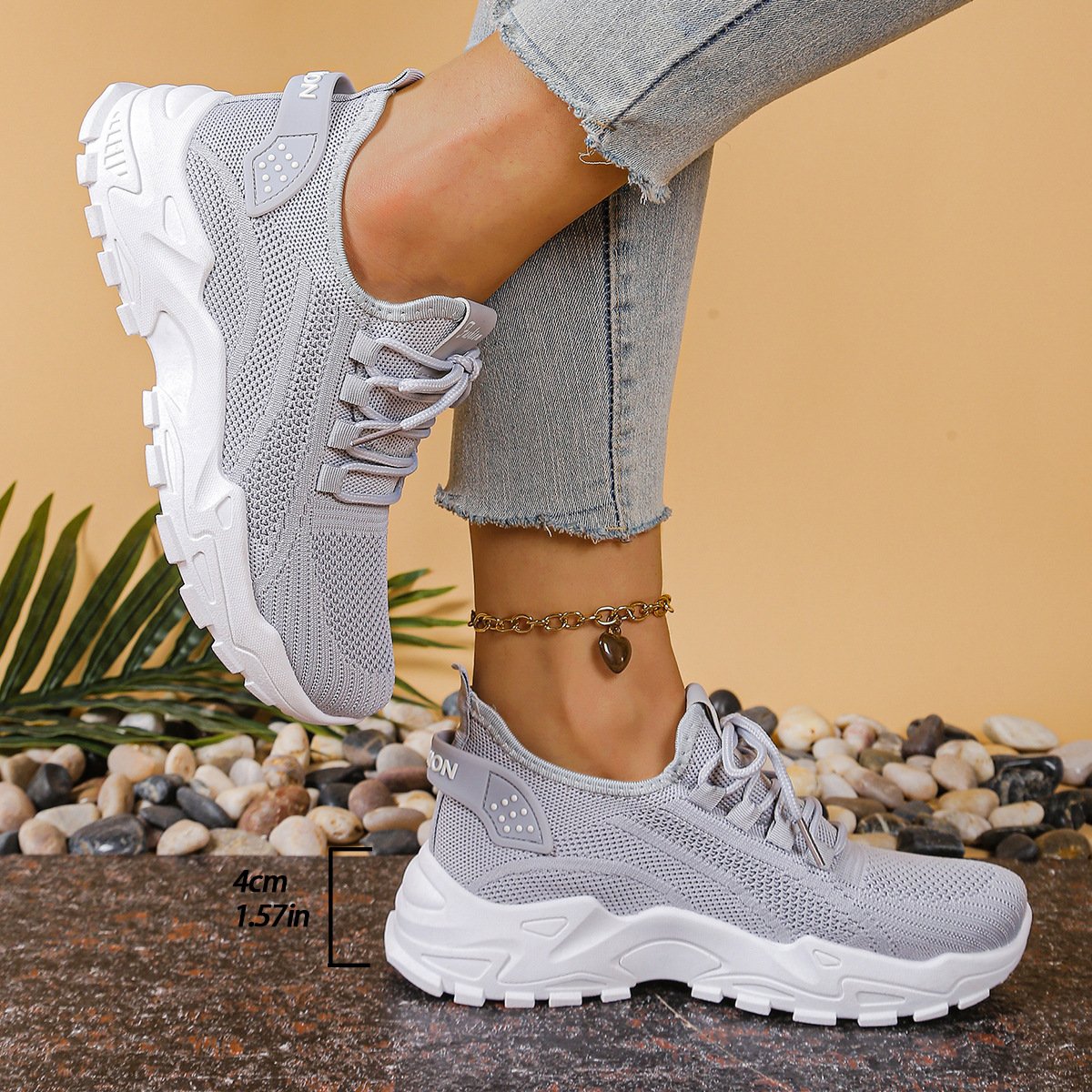 Women's Chunky Knit Platform Trainers - Gray